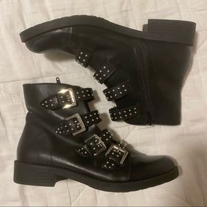 Black Motorcycle Boot with Buckles